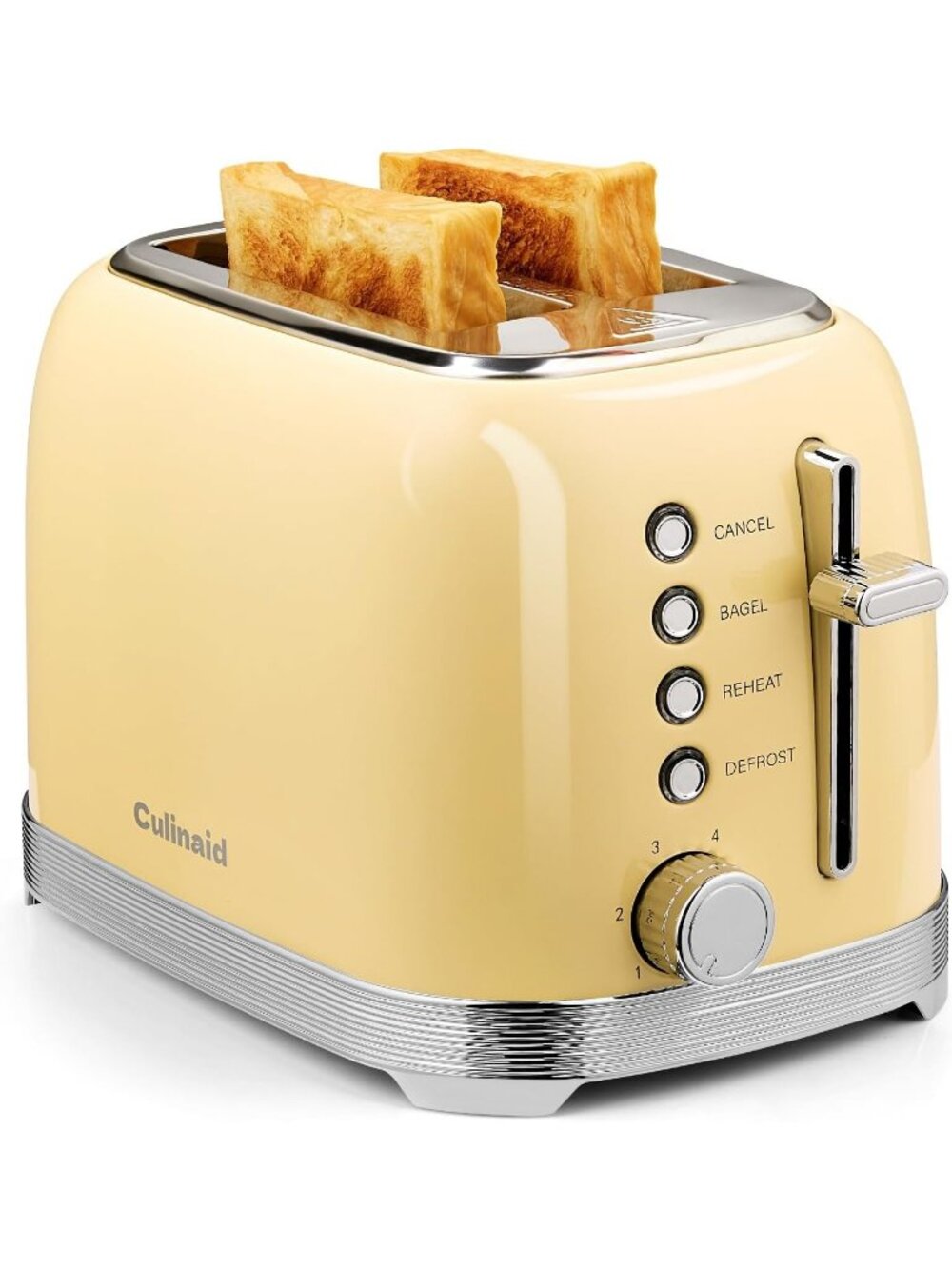 2 Slice Retro Yellow Stainless Steel 1.5” Extra Wide Slots with Bagel Toaster